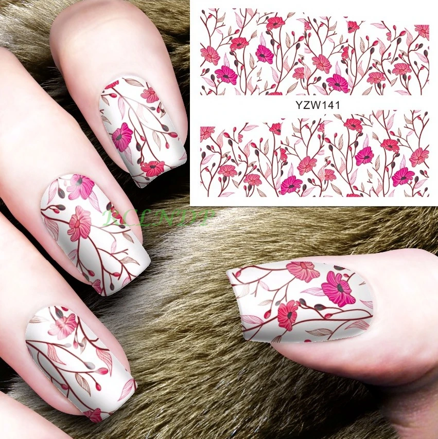 

Water sticker for nails art all decorations sliders pink red flowers adhesive nail design decals manicure lacquer foil polish