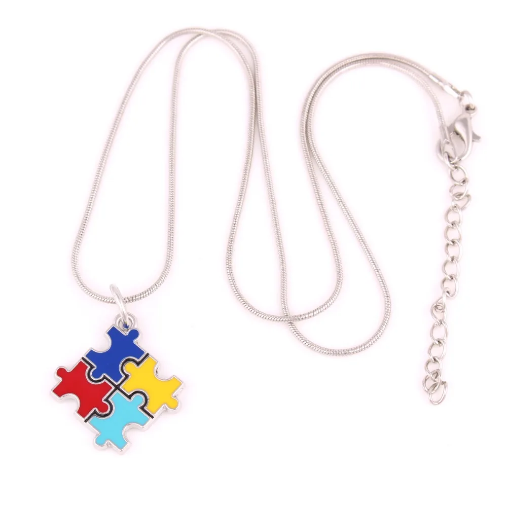 Autism Hope enamel Autism Awareness puzzle Piece Pendant with Snake