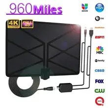 Antena de HDTV Digital para interior amplificado, TV aérea de 960 millas, 4K, HD, DVB-T, Freeview para canales locales, transmisión de televisión en casa