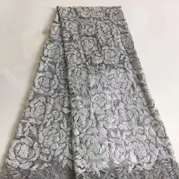 

French Net Lace Fabric 2018 Latest african guipure lace fabric with gray tulle Sequins lace fabric HJ1459-1