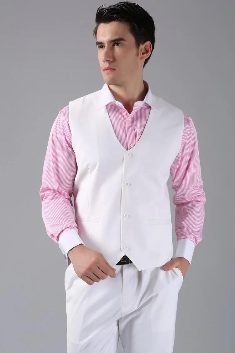 New Arrival Groom Vests White Groomsmens/Best Man Vest Custom Made Size and Color Four Buttons Wedding/Prom/Dinner Waistcoat