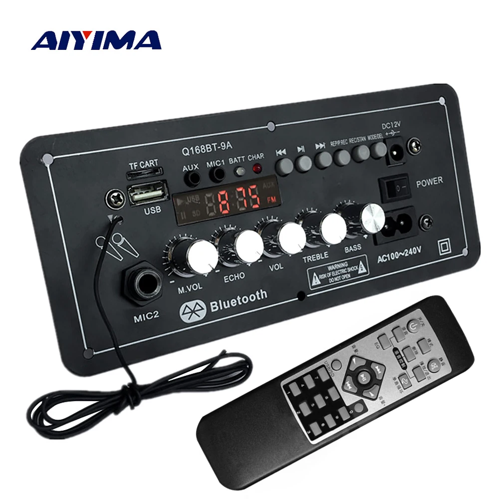 AIYIMA 12V AC220V Bluetooth Subwoofer Power Amplifier Board Karaoke Audio Amplifier Support AUX TF Card U Disk Recording Radio 