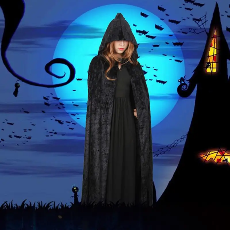 Плащ ведьмы Унисекс На Хэллоуин, плащ волшебника с капюшоном, маскарадный костюм(темно-зеленый