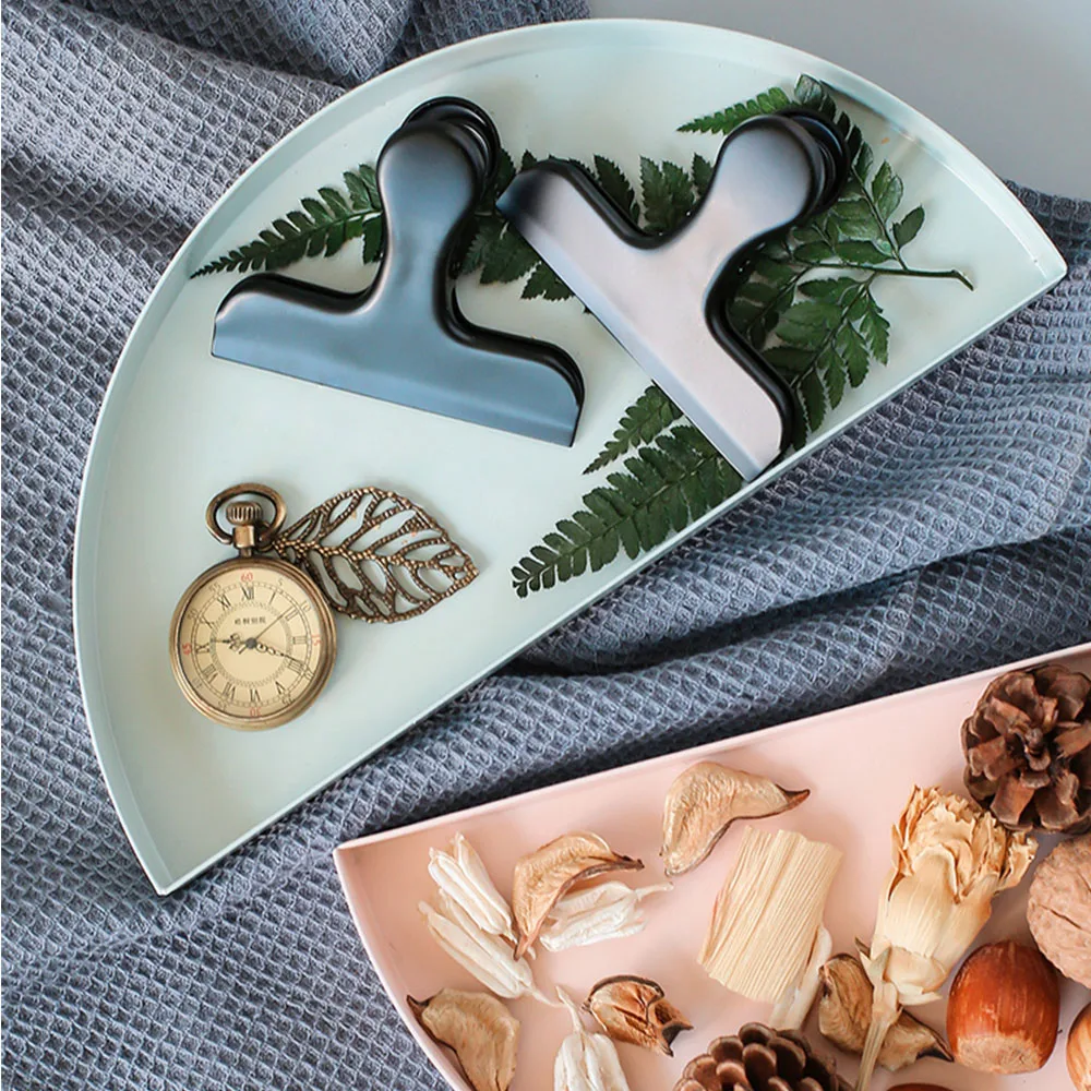 

Nordic Metal Semicircle Storage Tray Sector Jewelry Ring Display Plate Desktop Cake Fruit Dish Combination Organizer Tray