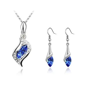 

Fashion blue jewelry sets crystal channel necklace Earrings made withAustrian Elements jewellery for women