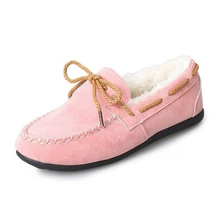 Новые женские лоферы с мехом внутри; сезон осень-зима; модные замшевые мокасины без застежки; теплые водонепроницаемые Мокасины с бантом