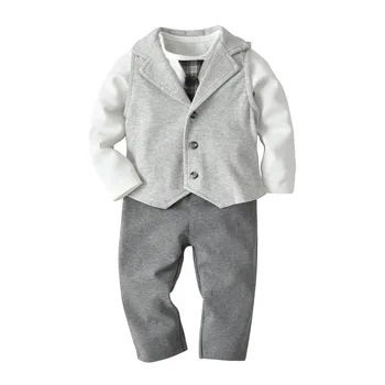 

Spring & Autumn New Kids Clothes Little Boy Gentleman Set Children's Long Sleeve Knitted Three-Piece Set Christmas Outfit