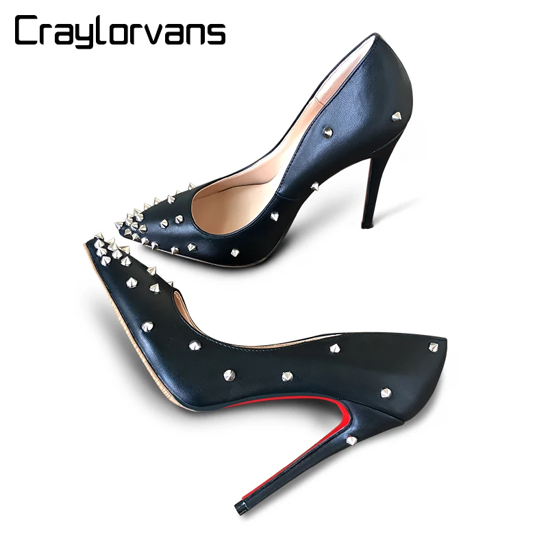 

Craylorvans Top Quality Women Pumps Patent Leather Women High Heel 2017 Rivet Shoes Pointed Toe Women Shoes