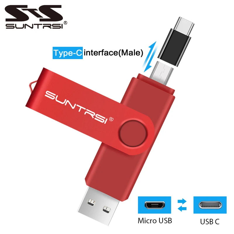 

Suntrsi USB 2.0 Flash Drive 128gb 64gb Multifunction TYPE C USB stick 32gb OTG Metal 16gb pen drive for Smart Phone/Tablet/PC