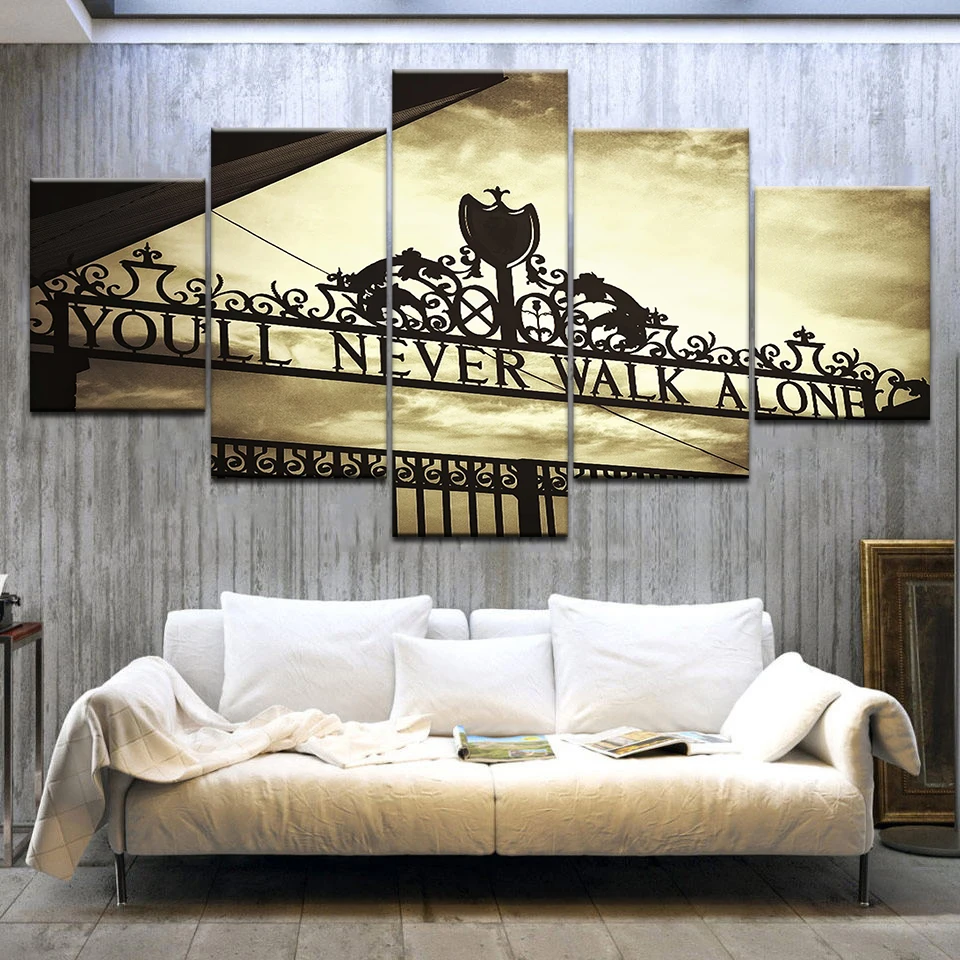 5panel HD Printing Canvas Painting Sports Liverpool Iron Gate you'll never walk alone Art Home Decor Wall Poster Modular Picture