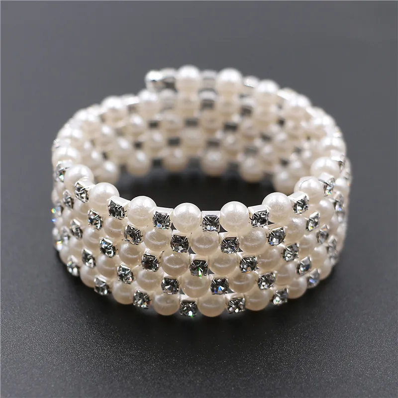 

Fashion Bling Crystal Rhinestone & Pearl Beads Wrap Bracelet