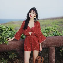 Танкини купальники женские плавные купальная одежда Рашгард для серфинга для женщин шифоновый набор бикини из трех частей пуш-ап