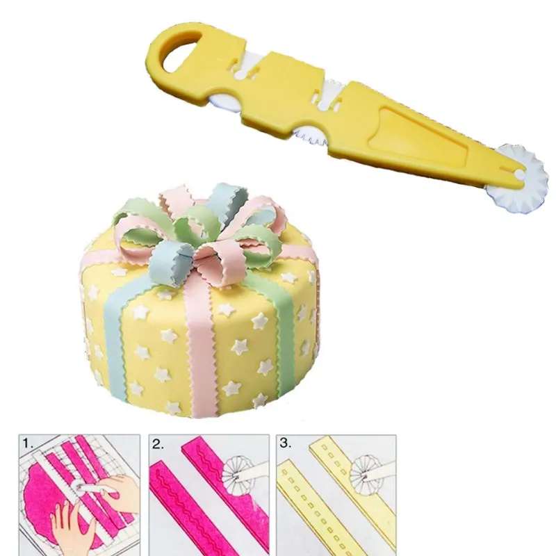 

DIY 1PC 3wheel Embosser/Cutting Fondant Cake Roller Plastic Sugar Craft Pastry Modelling Embosser Cutter Cake Decorating Knife