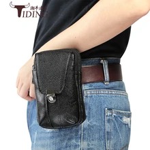 Мужская Черная коровья кожа, брендовые винтажные модные дорожные поясные сумки, новые мужские маленькие мобильные повседневные Висячие Сумки из натуральной кожи