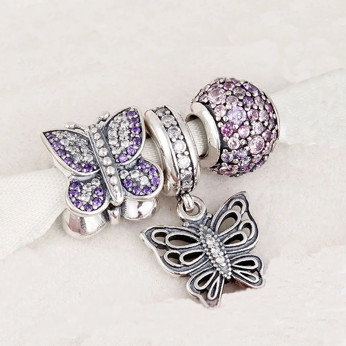 

Fits Silver Charms Bracelet and Necklace 925 Sterling Silver sparkling Beads/Butterfly Charms Beads Women DIY Jewelry