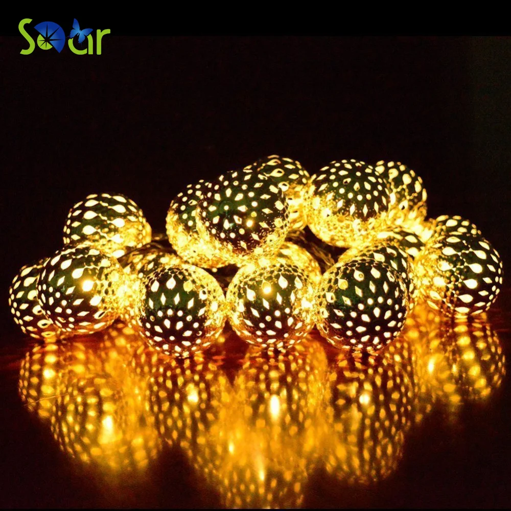 

Novelty 20 LED Balls Metal Moroccan Ornament LED String Lights for Garden Garland Wedding Party Outdoor and Christmas Warm white