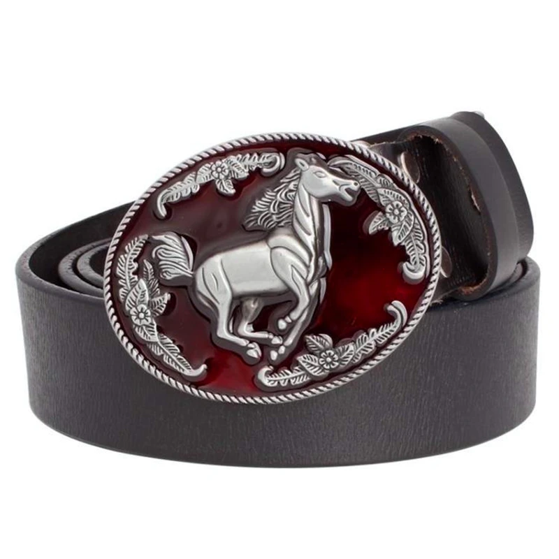 Fashion Men's belt Genuine Leather horse pattern belt horse racing