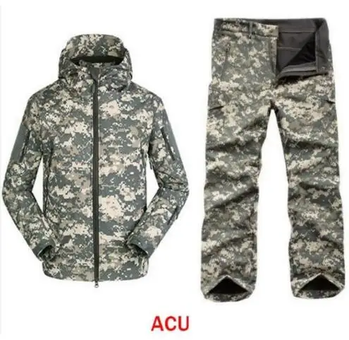 TAD Softshell, тактическая куртка с капюшоном для улицы, комплект, Мужская водонепроницаемая Спортивная камуфляжная одежда для охоты, комплект штанов+ военная куртка, толстовки - Цвет: 1