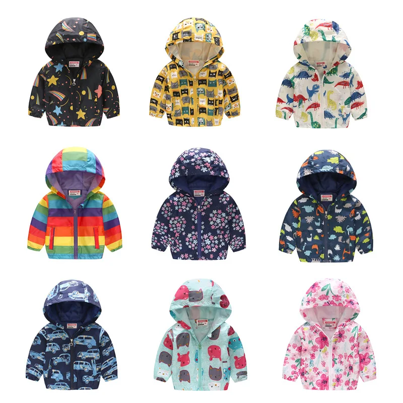 

Spring Autumn Girls Windbreaker Coat Baby Kids Flower Hooded Outwear Baby Kids Coats Jacket Clothing boys jacket