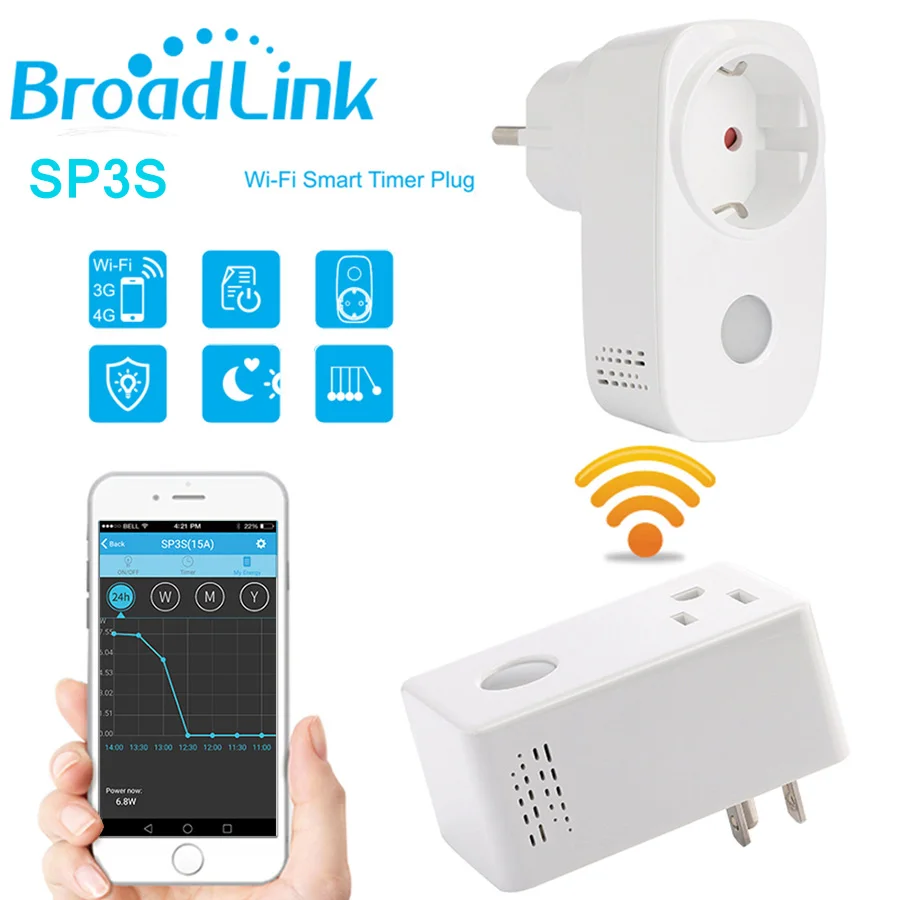 

Original Broadlink SP3S Wifi Socket Plug Energy Monitor Smart Wireless Remote With Power Meter Control By IOS Android Phone