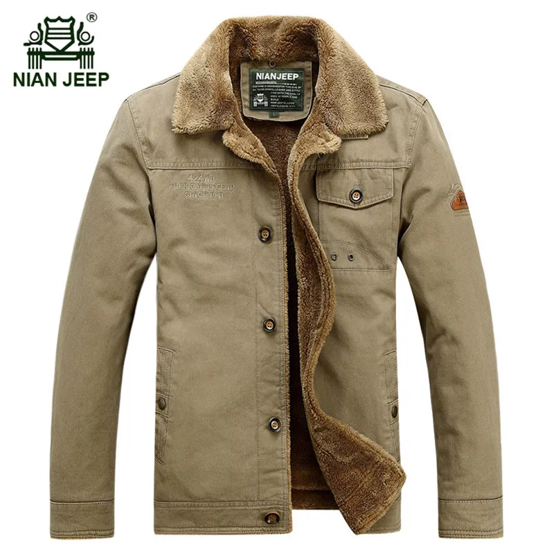 Image NIAN JEEP Men s winter thicken warm military casual brand 100% cotton jacket man plus size army green khaki fleece coats