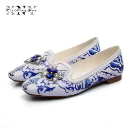 XiuNingYan/Для женщин Туфли без каблуков Классическая обувь брендовые женские из натуральной кожи без застежки Повседневное фарфор обувь для