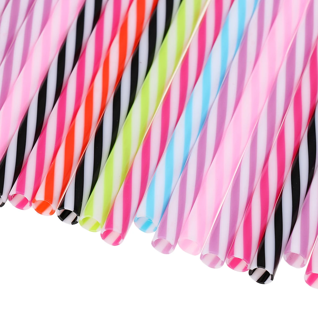 25x Reusable Hard Plastic Stripe Jar Straws + 1x Brush Cocktail Drinking Bar