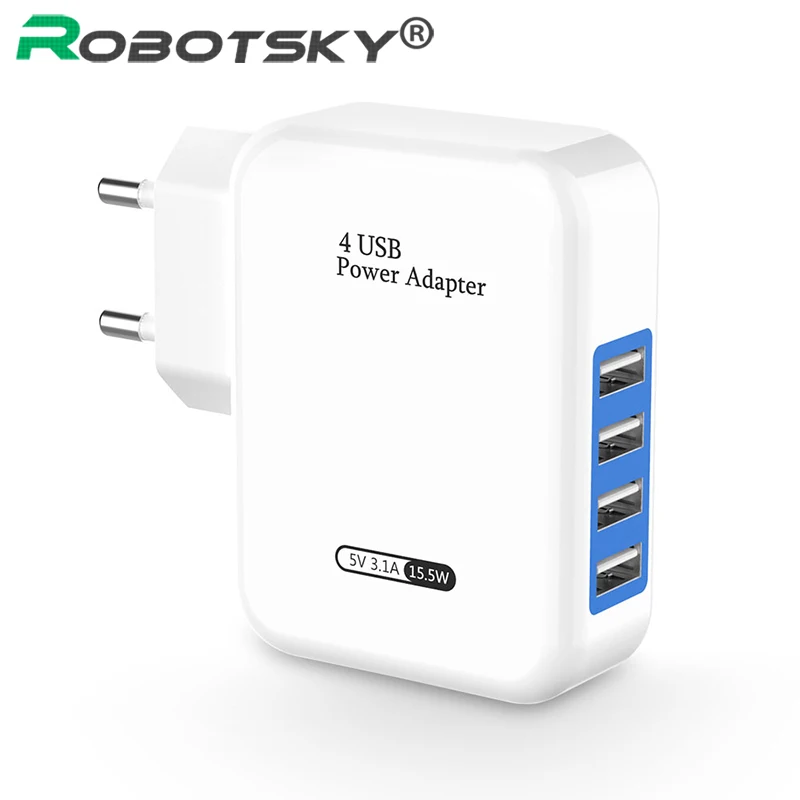 

USB Smart Charger 4 Ports EU US Plug Multiple Wall Adapter 5V 3.1A Charge Fast Charging for iPhone Android Mobile Phone Device
