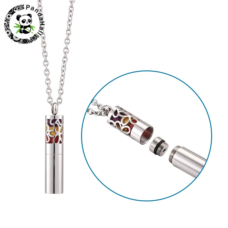 

Stainless Steel Column Flower Hollow Pendant Necklaces with 10pcs Perfume Pad for Jewelry 21.65"(55cm) Pendant: 49x10mm