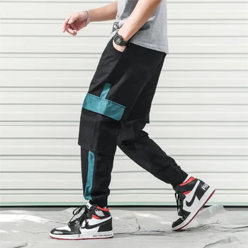 

Fashion Men's Cargo Pants Patchwork Multi-Pockets Mens Pants Elastic Waist Casual Pants Men Pantalones Hombres