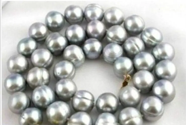 

24" AAA+ 10-11MM South Sea gray Baroque Pearl Necklace 925silver Clasp