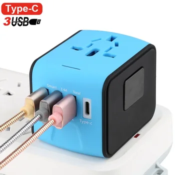 

Travel Adapter international universal Type-C travel adapter with 3 smart USB Worldwide Electrical Socket US UK EU AU Internatio