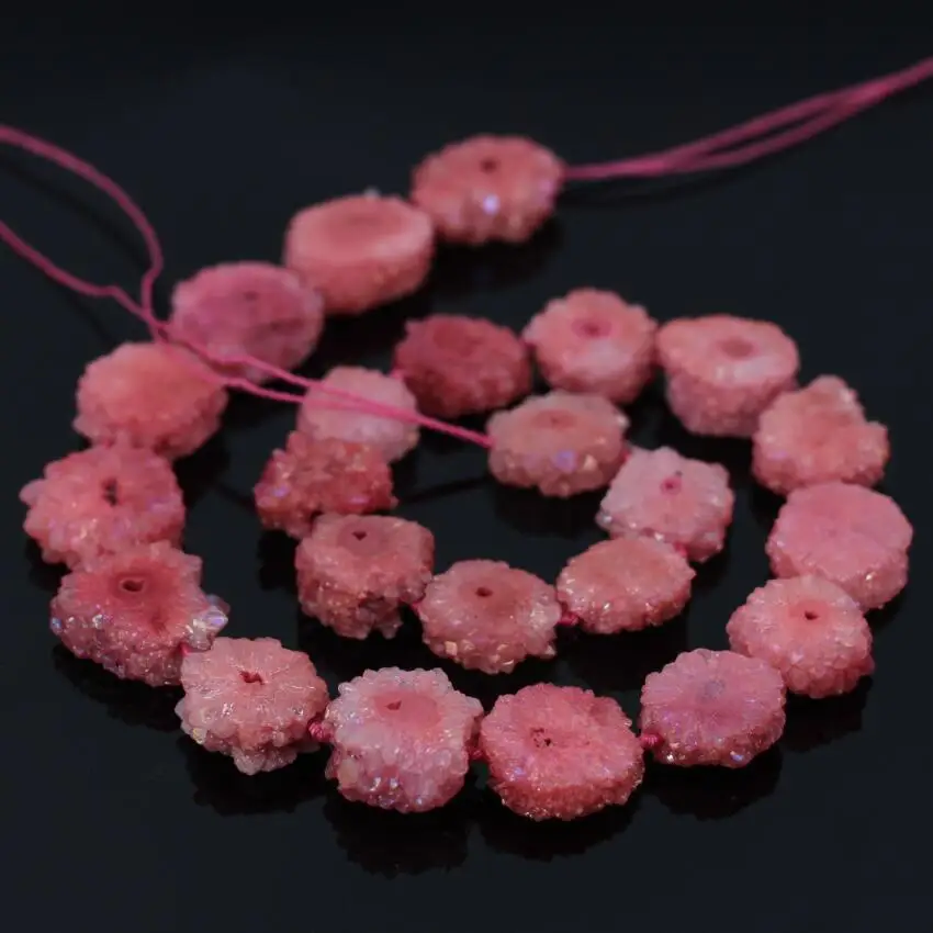 

AAA-Grade 15.5"Strands Red Titanium Druzy Quartz Geode Flower Beads,Raw Crystal Drusy Slab Round Pendant Beads Jewelry Making