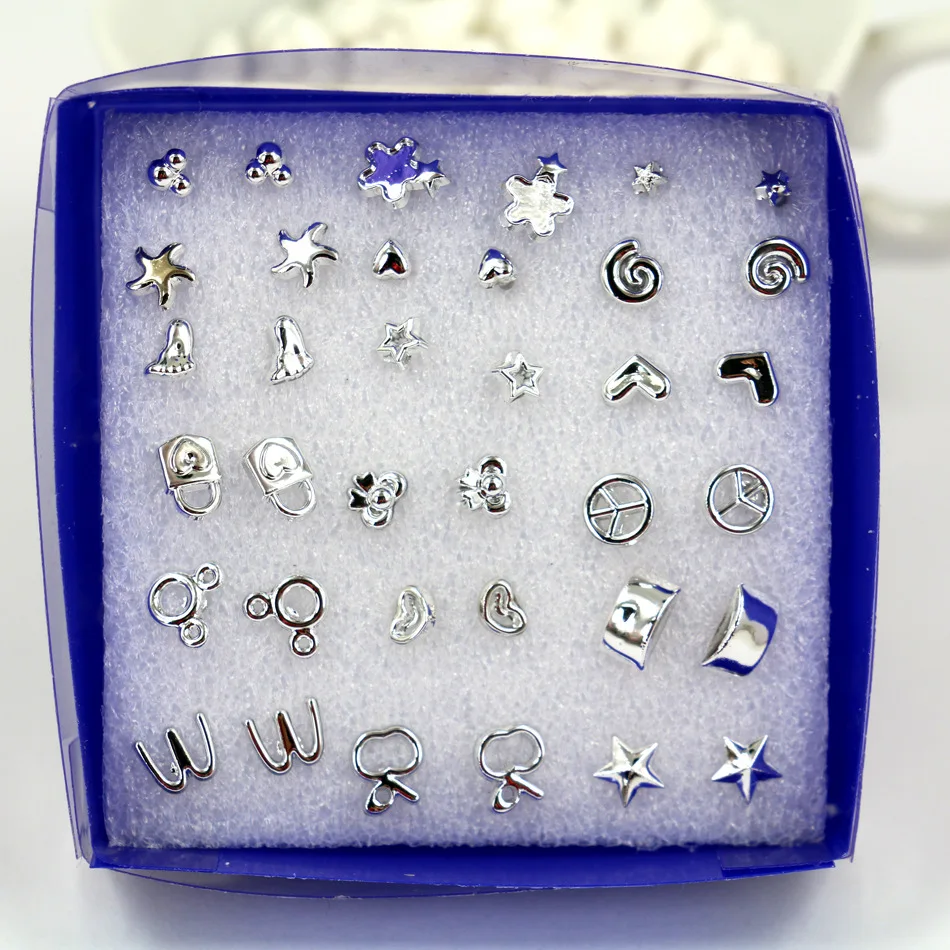 

18Pairs Mix Silver Plated Plastic Ear Stud Earring Set Bohemian Earrings Stud Jewerly For Girls Jewelry 3 Syles