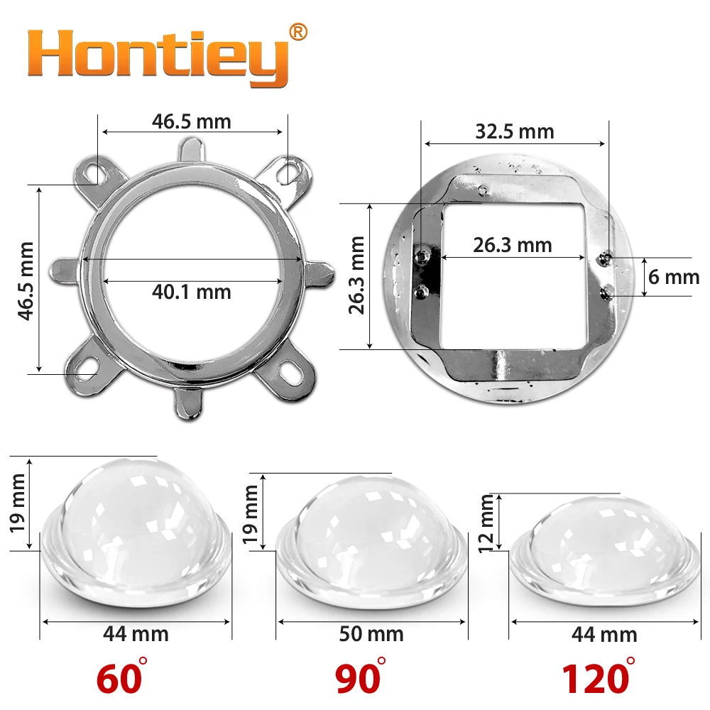 1 комплект 44 мм светодиодный объектив Оптическое стекло 60 90 120 градусов рефлекторный коллиматор фиксированный кронштейн 10 Вт 20 Вт 30 Вт 50 Вт 100 Вт COB чип высокой мощности