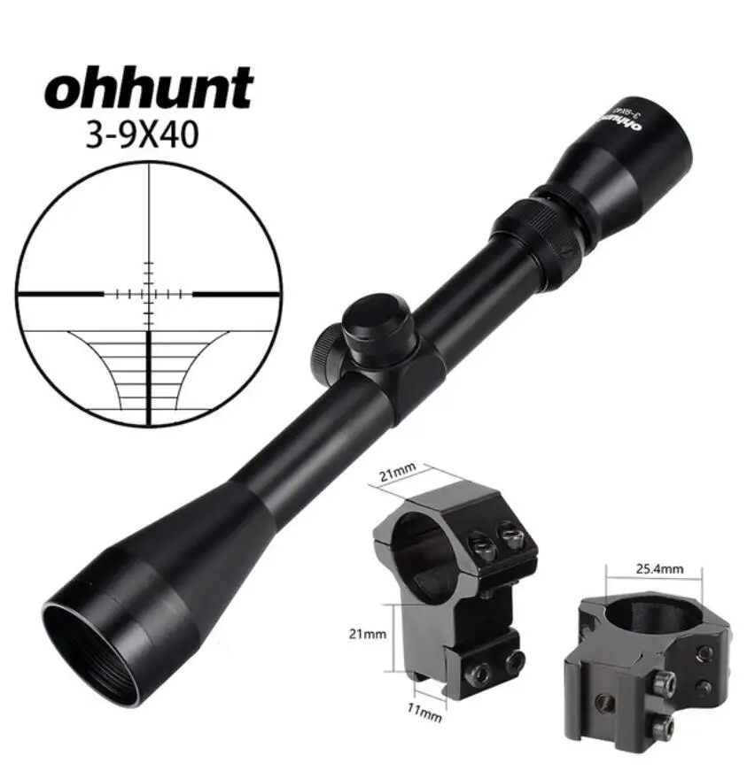 ohhunt 3-9X40 Hunting Optics Riflescopes Rangefinder or Mil Dot Reticle Crossbow Shooting Tactical Rifle Scope with Mount Rings - Цвет: with Dovetail ring1