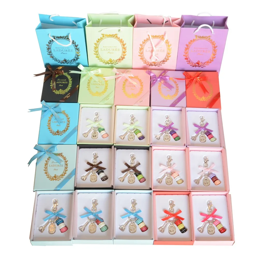 shiny silver plated laduree macaron keychain-black whole set packaging-all colors (2)