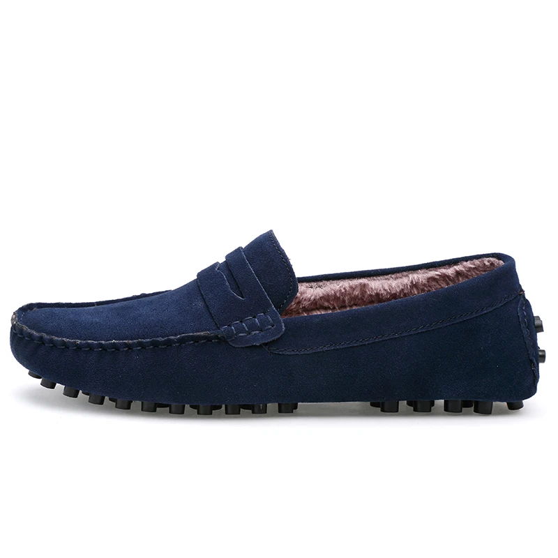 Хлопковые теплые простые дизайнерские мужские лоферы; Повседневная обувь; Мужская обувь из флока; Мужская обувь без застежки; зимняя обувь на плоской подошве; 46 - Цвет: blue