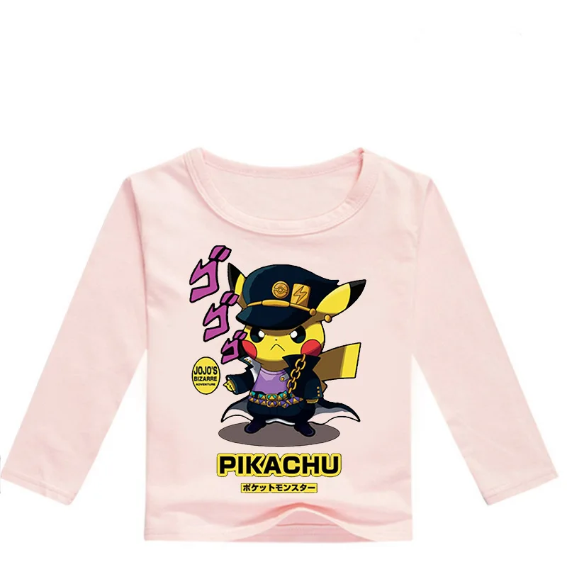 Весенняя футболка с длинным рукавом и принтом «Покемон го» для маленьких мальчиков и девочек хлопковая одежда футболки для малышей - Цвет: Pink