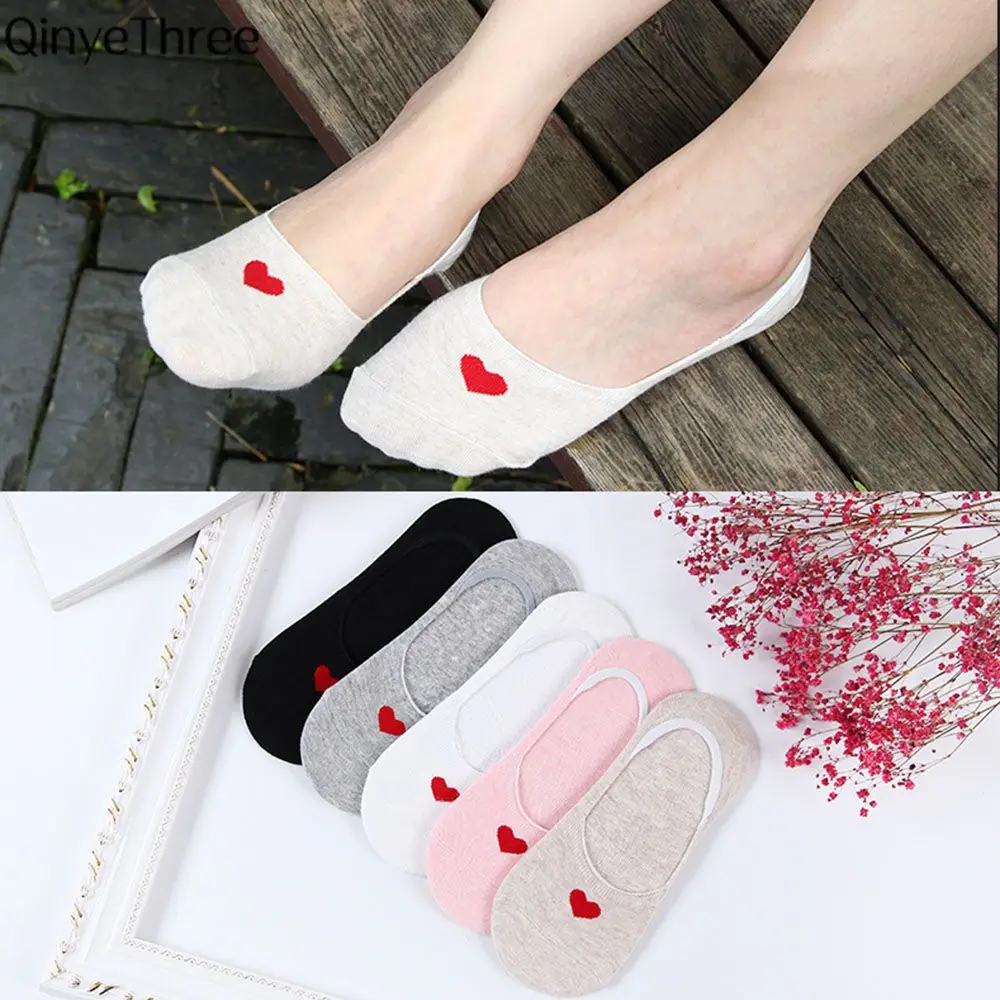 1Pair Socks Spring Summer Cotton Comfortable Red Heart Invisible  Cute Simple Basic Fresh Women Female Casual Soft Boat Socks