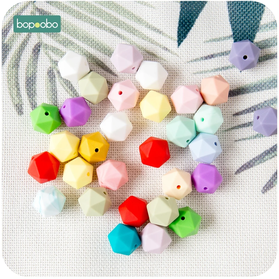 Bopoobo 10pcs 14mm Polygon Silicone Beads Baby Teether Eco-friendly BPA Free Baby Teething Pacifier Chain Beads Product