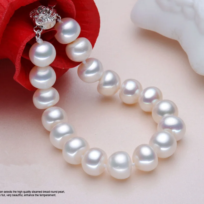 Высокое качество натуральным жемчугом браслеты для женщин Мода 925 пробы Серебряный браслет