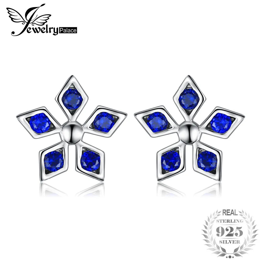 

JewelryPalace High Quality 0.4ct Created Blue Spinel Flower Stud Earrings Charms 925 Sterling Silver Fine Jewelry For Women Gift