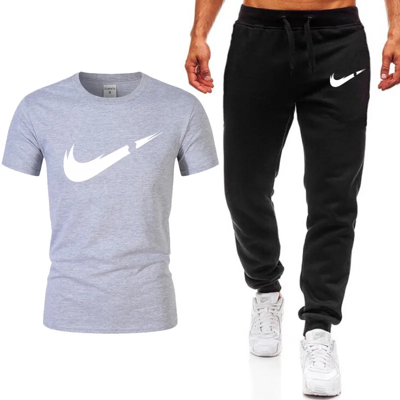 

2019 Summer New Men's T-shirt Casual Suits gym Men's Clothing Man Sets Tops+Pants Male sweatshirt Men Brand T Shirt Set