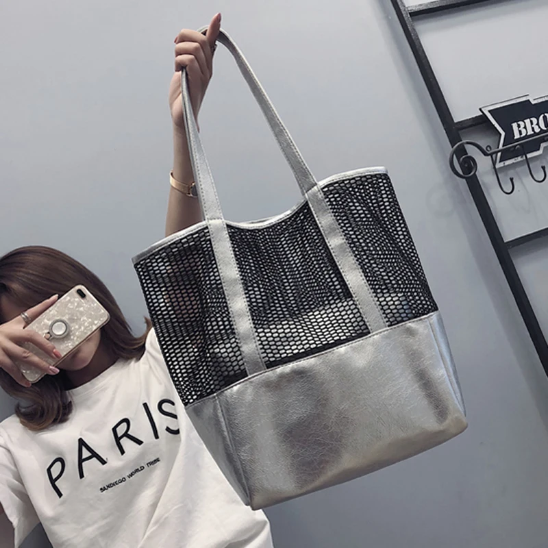 

Shoulder women bag New large capacity handbag Korean version of the wild single shoulder mesh mother bag Fashion composite bag