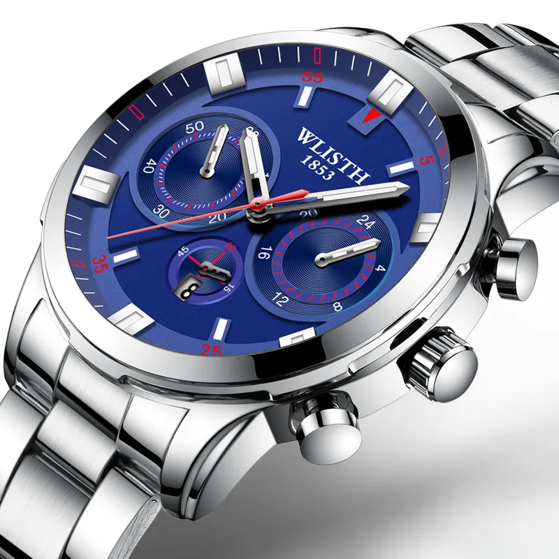 

2019 New Fashion WLISTH Brand Business Clock Men's Quartz Watch Imitates Three Needles Waterproof Student Leather & Steel Watch