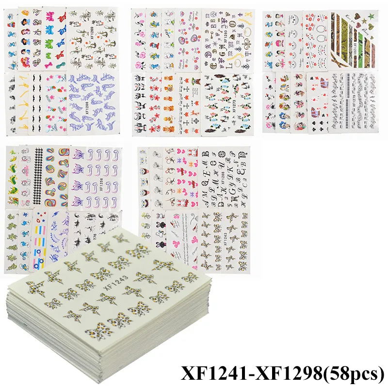 Смешанные наборы наклеек для ногтей, Переводные переводные наклейки с цветами, кружевные Мультяшные дизайны, слайдер для маникюра, фольга для украшения ногтей