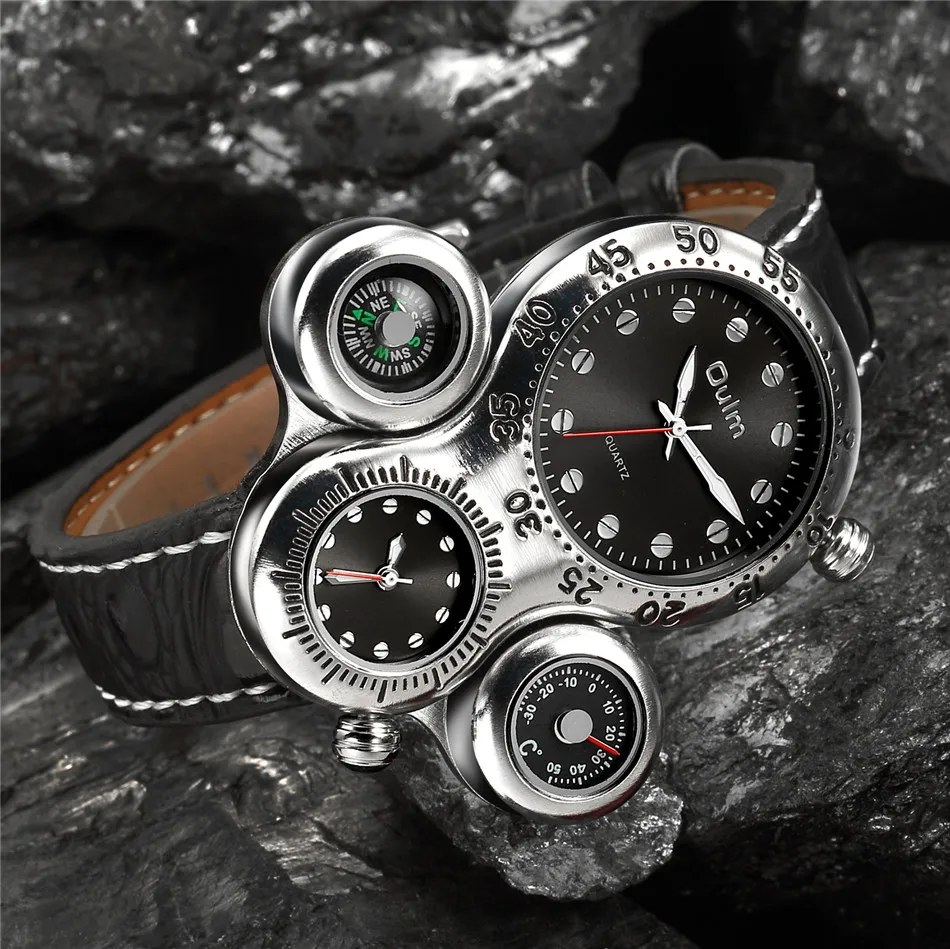  Oulm New Creative Men Watch Top Brand Luxury Double Display Quartz Watches Clock Men Leather Sport 