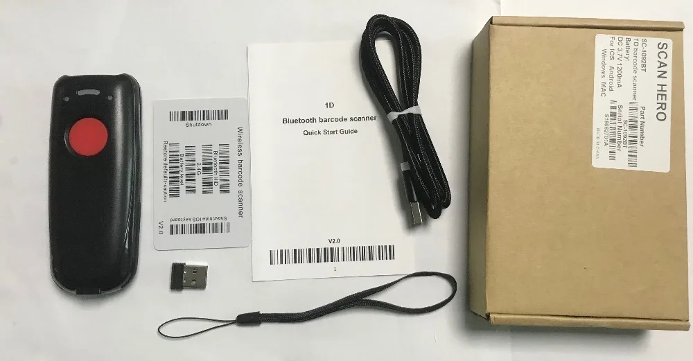 Scanhero Pocket Wireless Bluetooth Barcode Scanner Laser Portable Reader Red Light CCD for IOS Android Windows