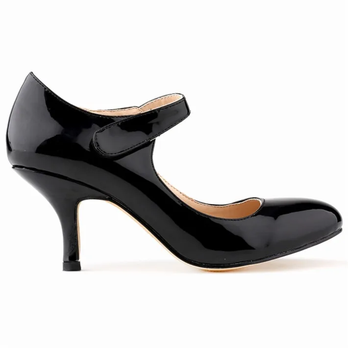 Новая повседневная женская обувь на крючках, 14 цветов лаконичные туфли на высоком каблуке из лакированной кожи с круглым носком женские офисные туфли на низком каблуке - Цвет: Черный